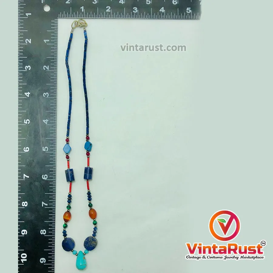 Lapis and Turquoise Stones Beaded Necklace