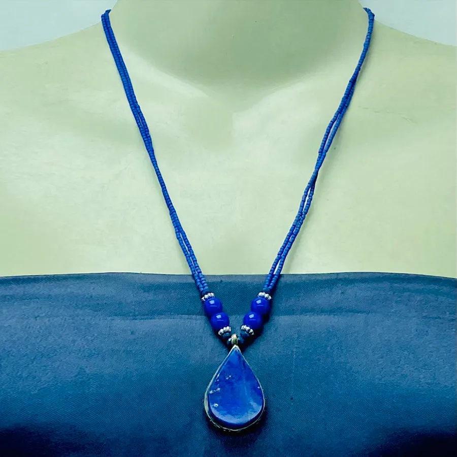 Lapis Lazuli Tear Drop Shape Pendant Necklace