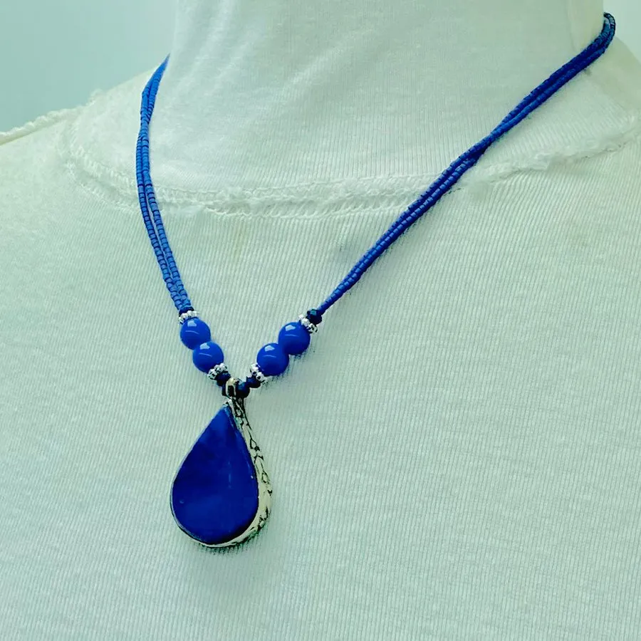 Lapis Lazuli Tear Drop Shape Pendant Necklace