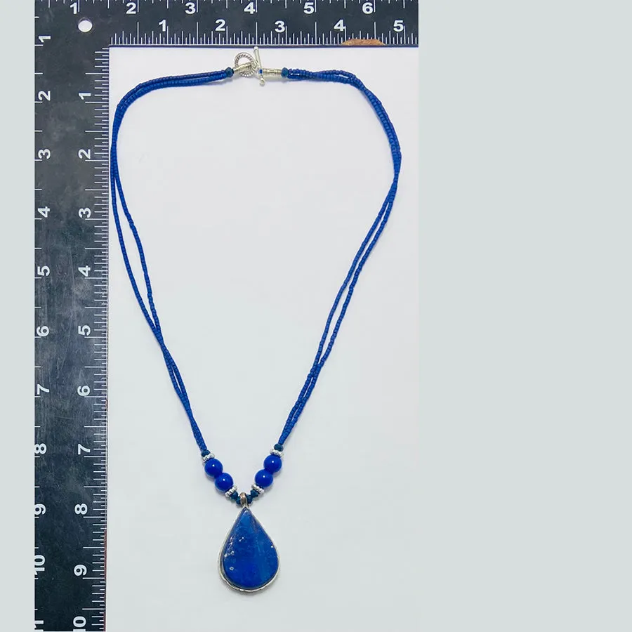 Lapis Lazuli Tear Drop Shape Pendant Necklace