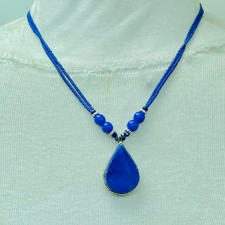 Lapis Lazuli Tear Drop Shape Pendant Necklace