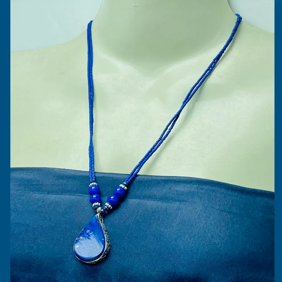 Lapis Lazuli Tear Drop Shape Pendant Necklace