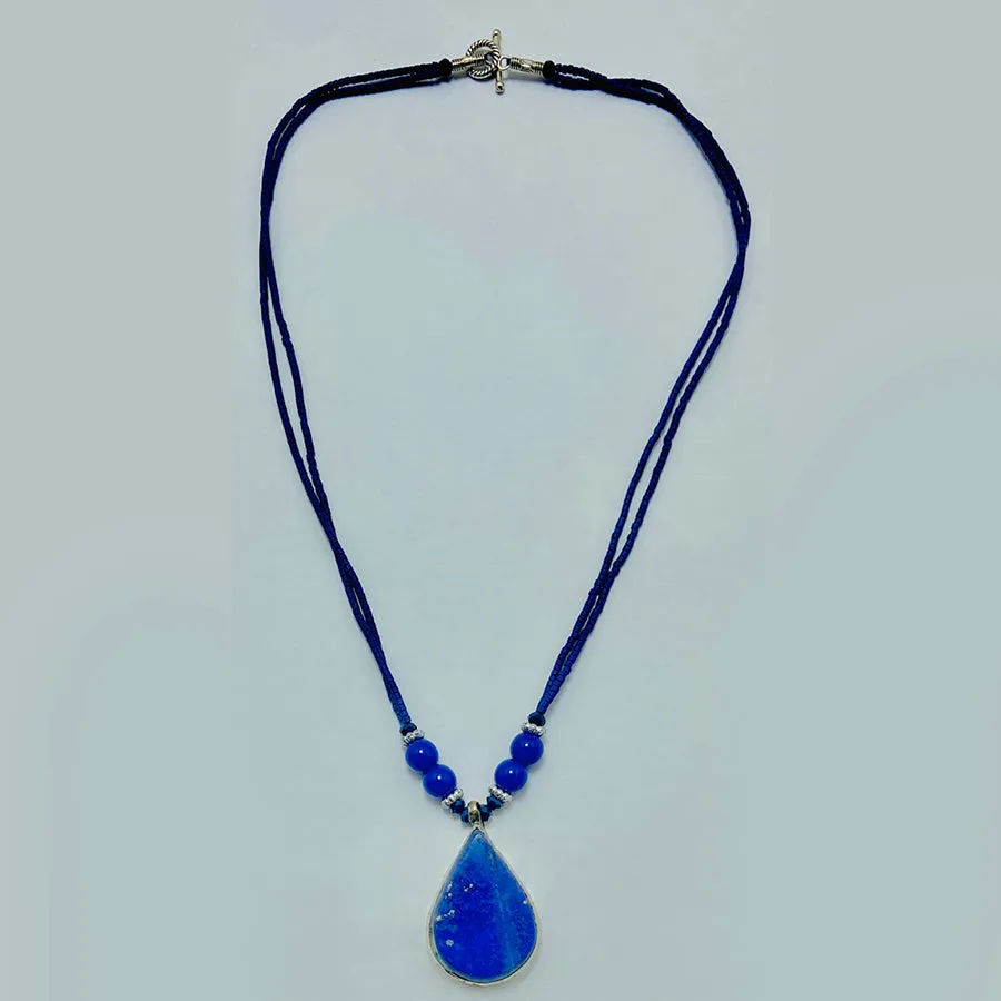 Lapis Lazuli Tear Drop Shape Pendant Necklace