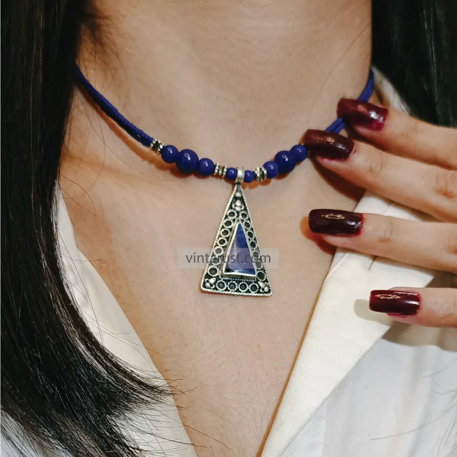 Lapis Lazuli triangle Vintage Choker Necklace