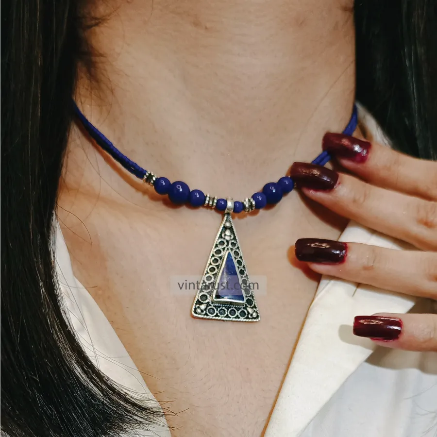 Lapis Lazuli triangle Vintage Choker Necklace