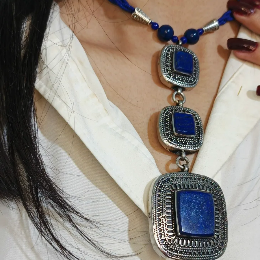 Lapis Lazuli Triple Stone Pendants Necklace