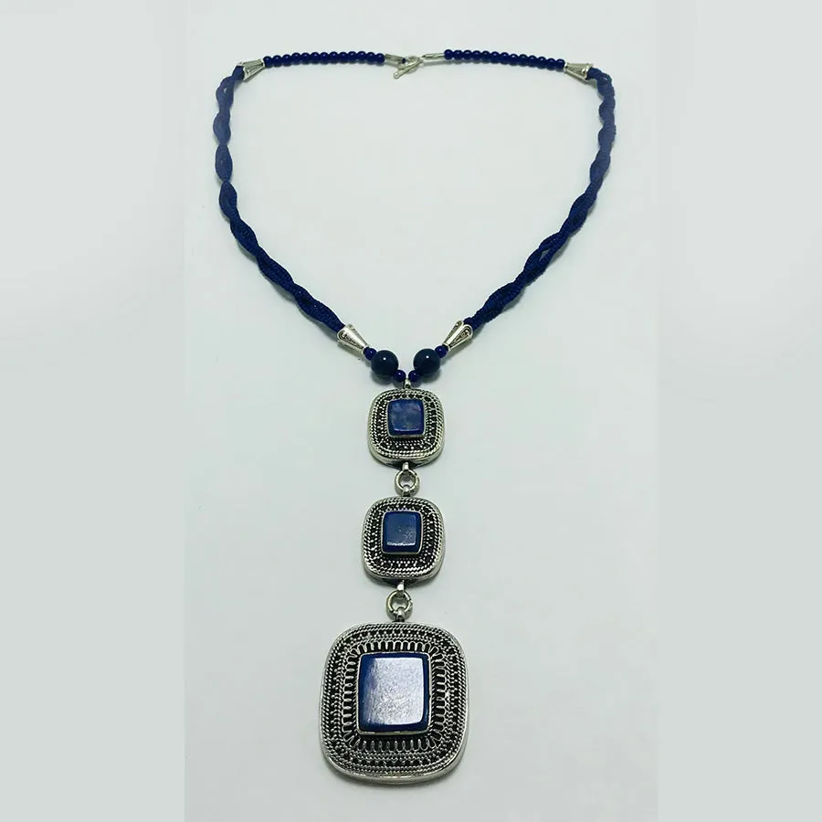 Lapis Lazuli Triple Stone Pendants Necklace