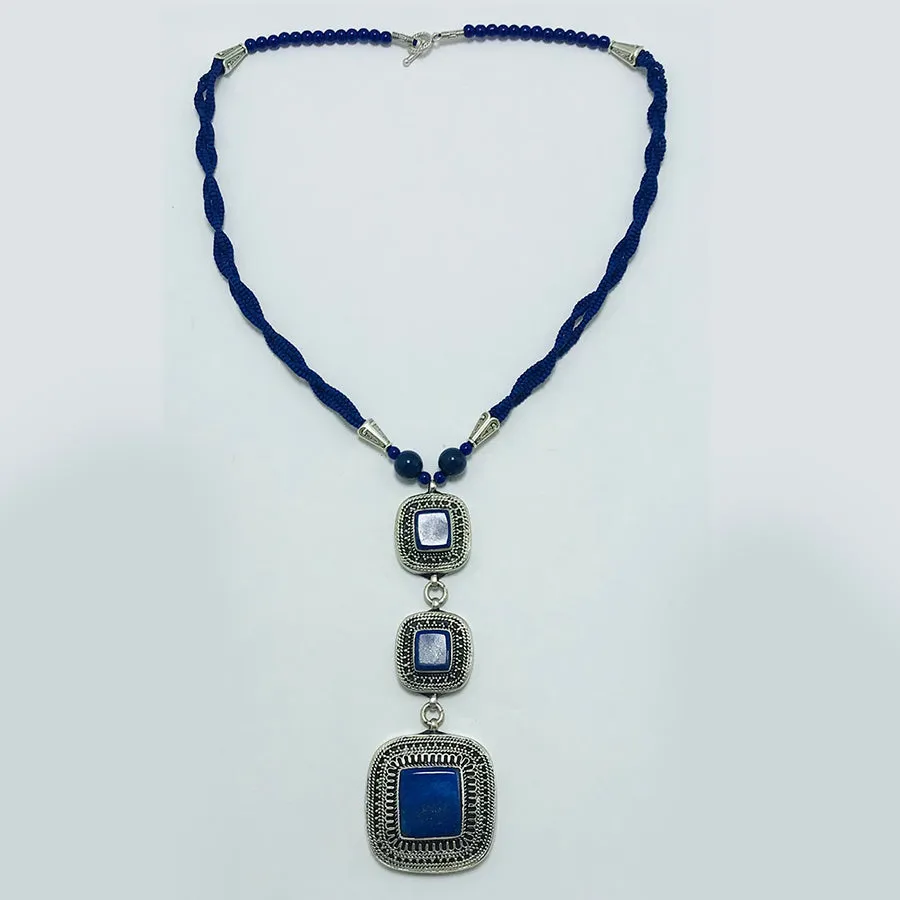 Lapis Lazuli Triple Stone Pendants Necklace