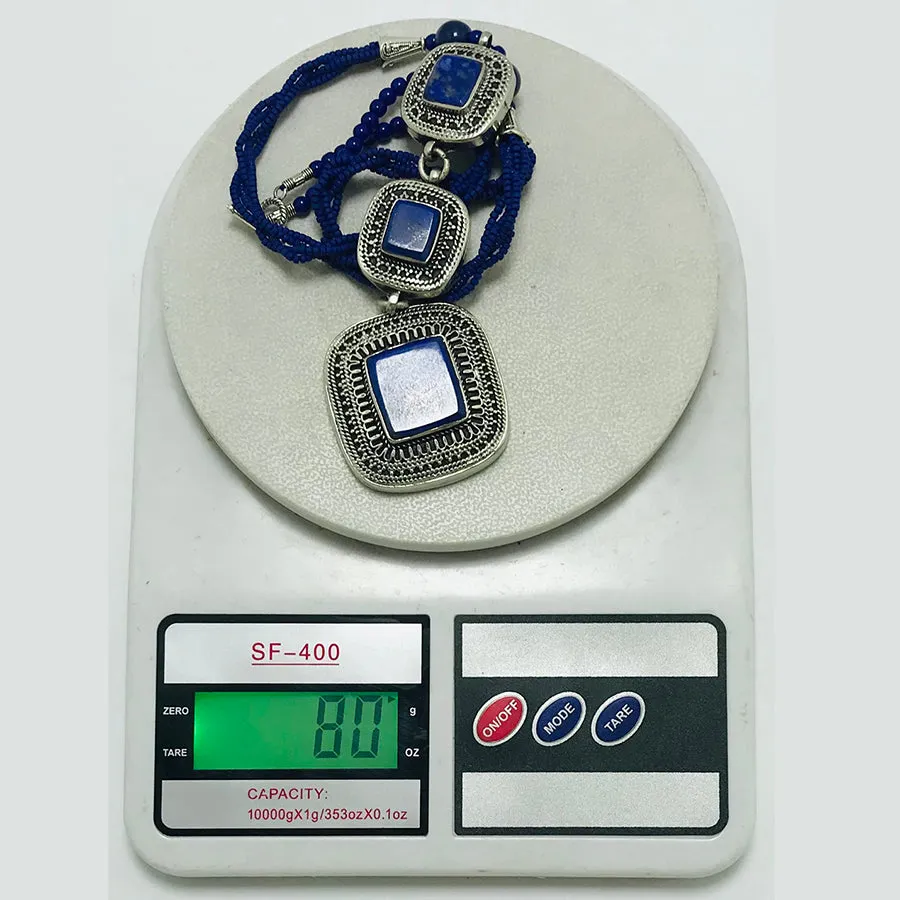 Lapis Lazuli Triple Stone Pendants Necklace