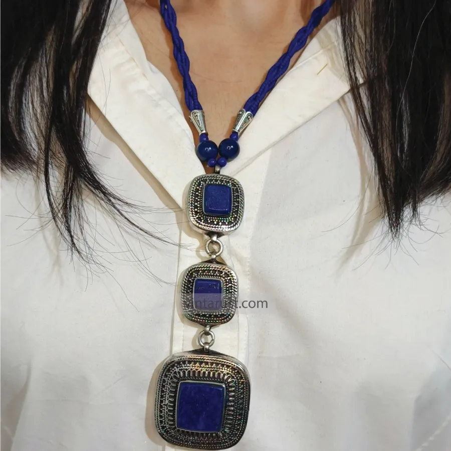 Lapis Lazuli Triple Stone Pendants Necklace