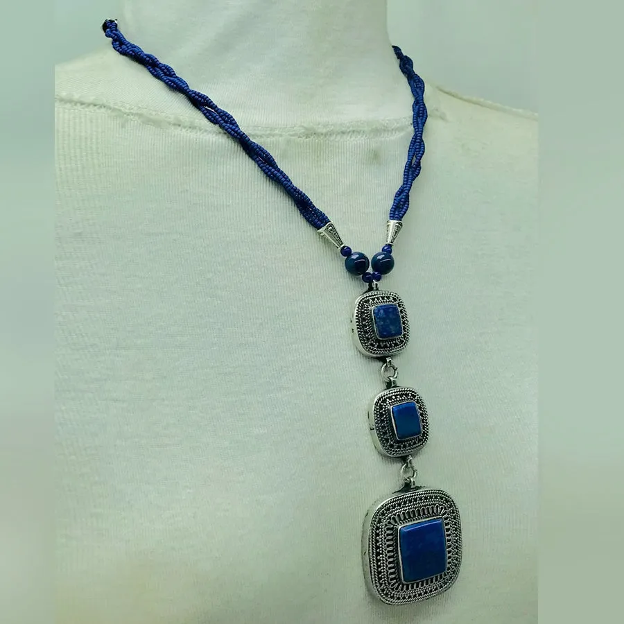 Lapis Lazuli Triple Stone Pendants Necklace