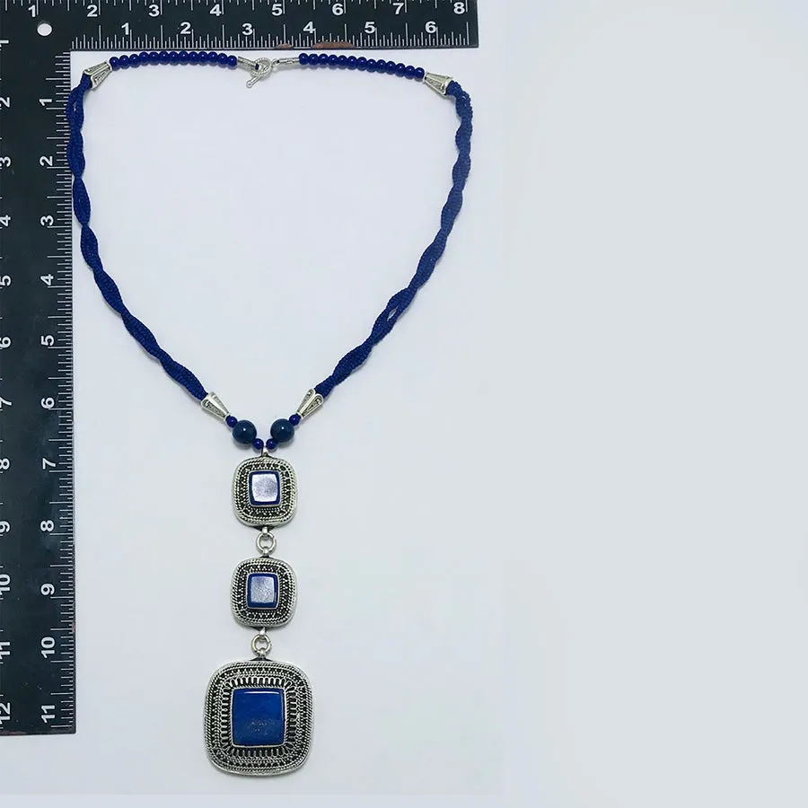 Lapis Lazuli Triple Stone Pendants Necklace