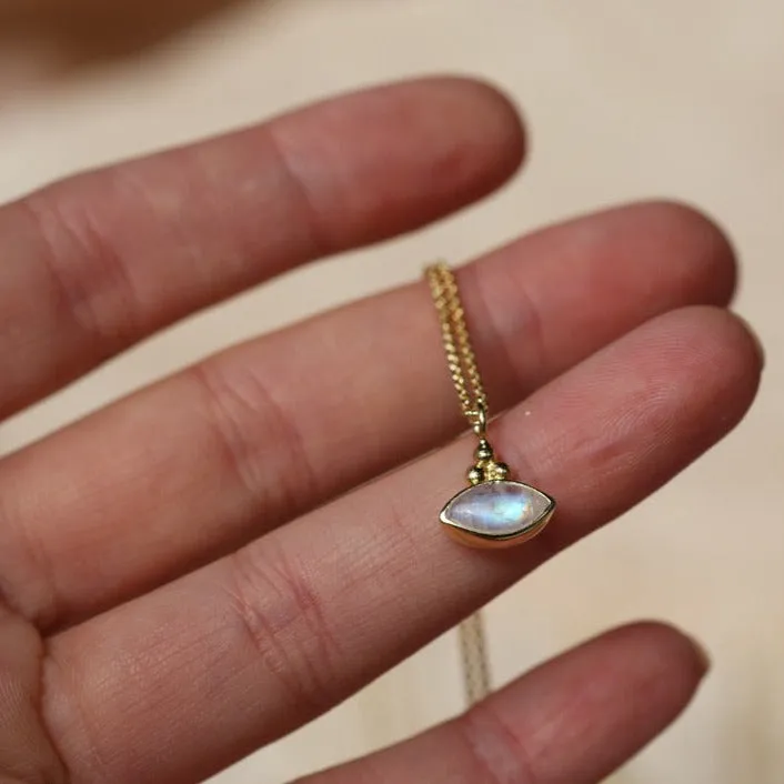 Little Eye Gold Rainbow Moonstone Necklace