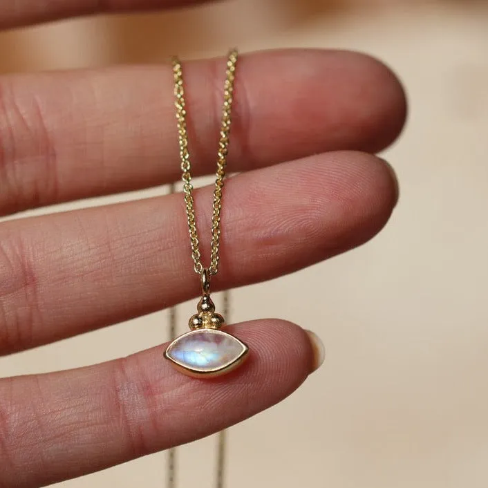 Little Eye Gold Rainbow Moonstone Necklace