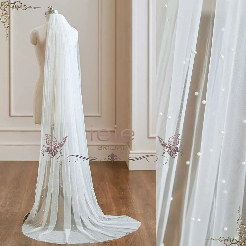 Long Chapel Wedding Veil with Pearls VG3049