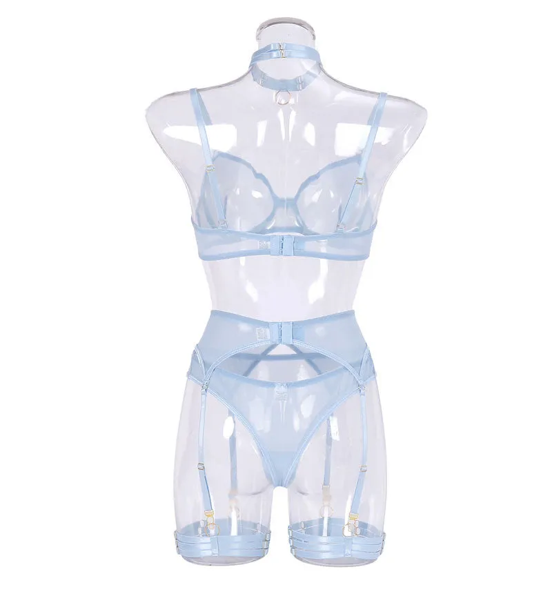 Mesh Thong Garter Set with Leg Strap & Choker
