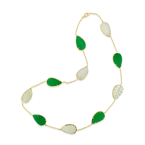 Moonstone & Chrysoprase Leaf Necklace