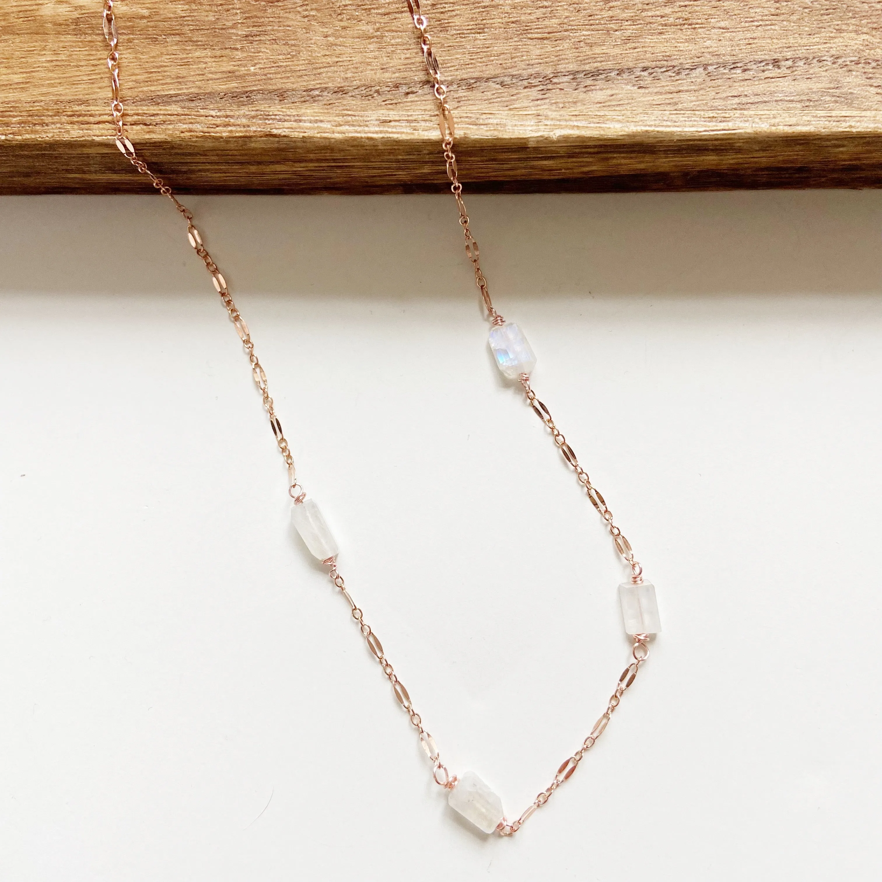 Moonstone Segmented Necklace in Gold, Silver, or Rose Gold (17 inches)