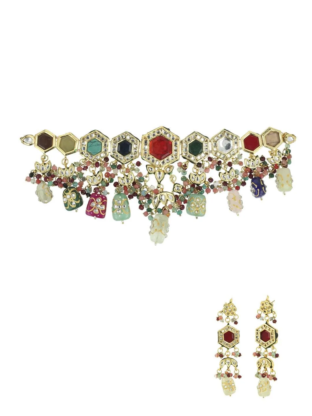 Multi Color Navratna Stone Choker Set
