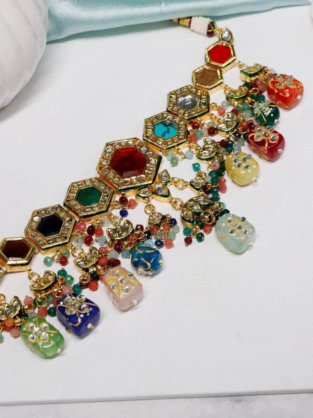 Multi Color Navratna Stone Choker Set