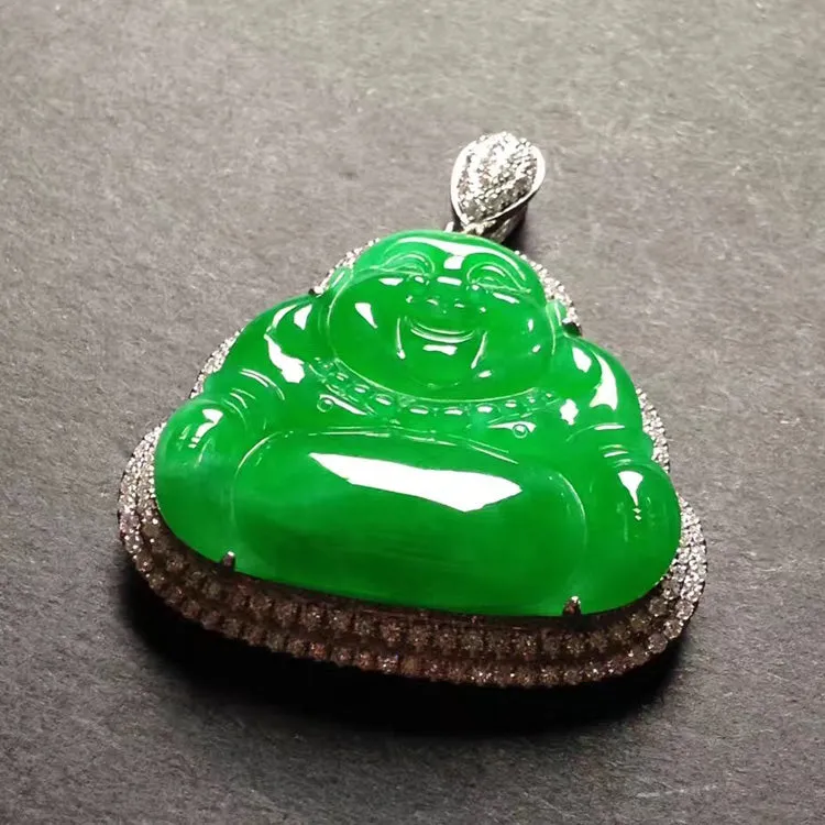 Natural Jade Pendant Jadeite Gold Buddha Pendant PT225