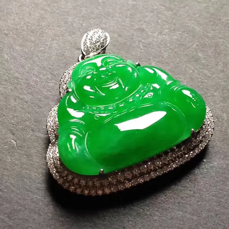 Natural Jade Pendant Jadeite Gold Buddha Pendant PT225