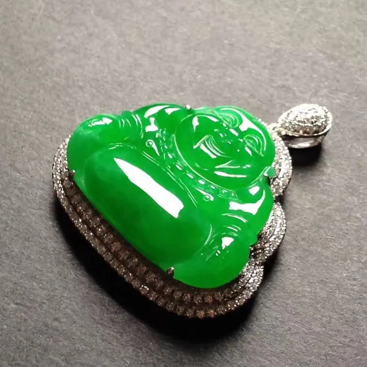 Natural Jade Pendant Jadeite Gold Buddha Pendant PT225