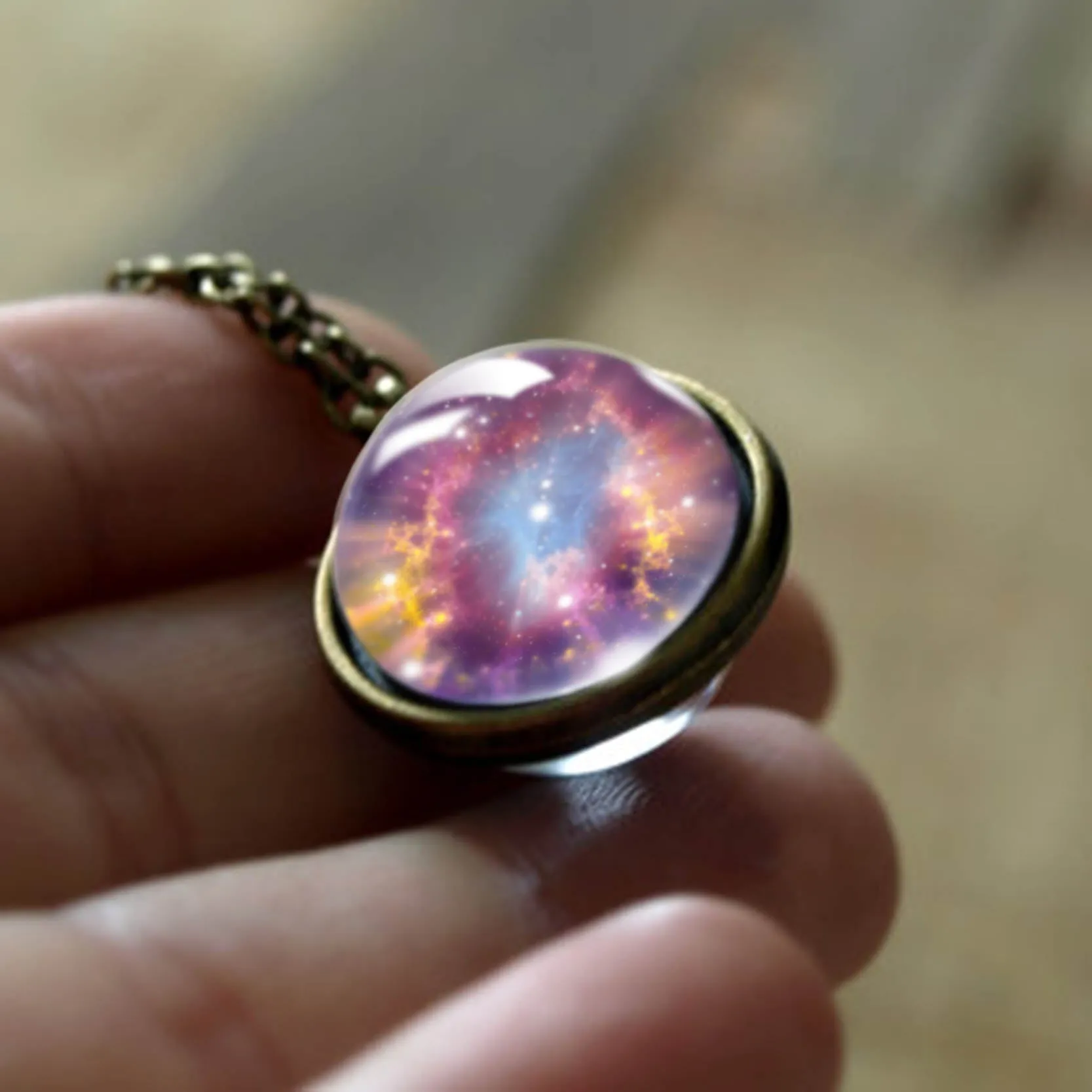 Nebula Galaxy Double Sided Pendant Necklace