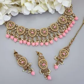 Nia - Baby Pink Polki Necklace Set