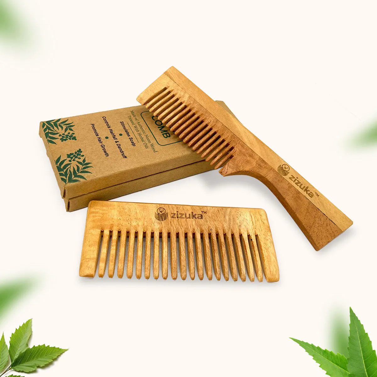 Oil Treated Wooden Neem Comb -Combo (Pack of 2)