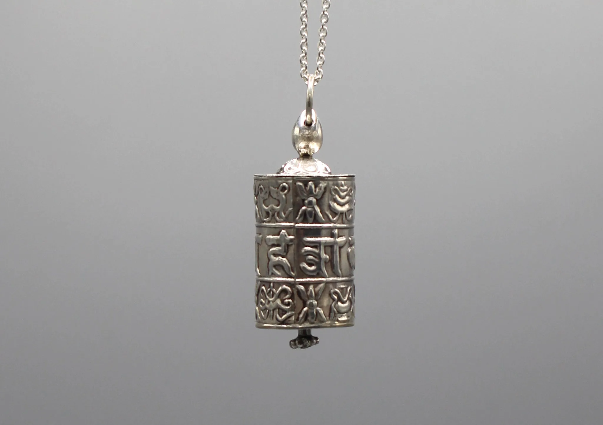 Om Mani Prayer Wheel Sterling Silver Pendant