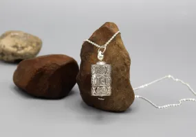 Om Mani Prayer Wheel Sterling Silver Pendant