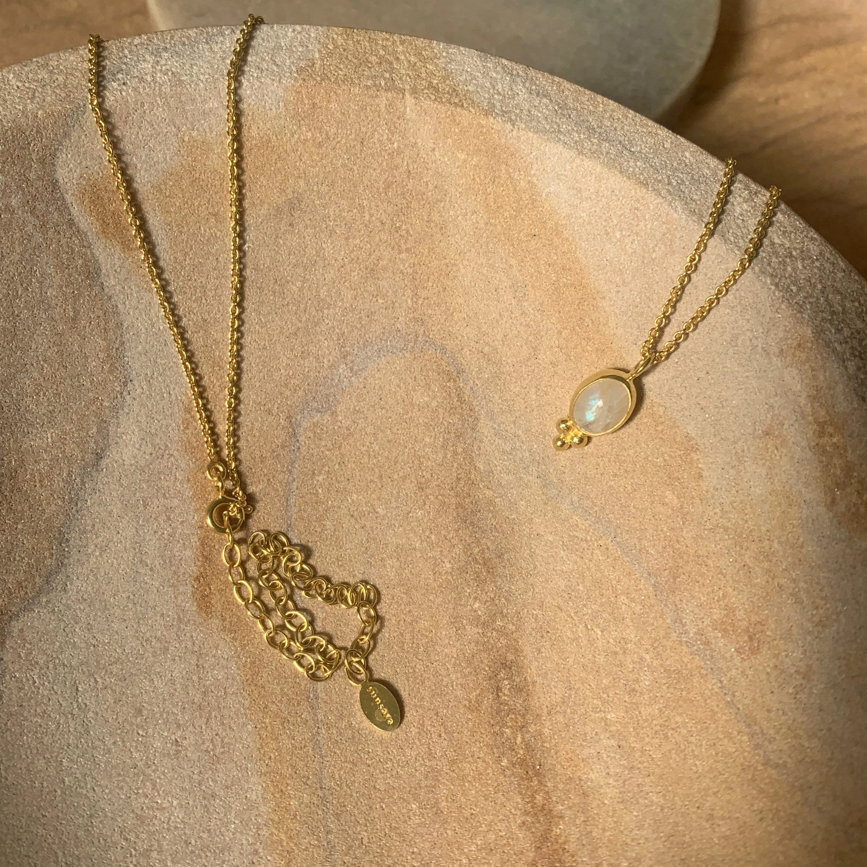 Oval Gold Rainbow Moonstone Necklace