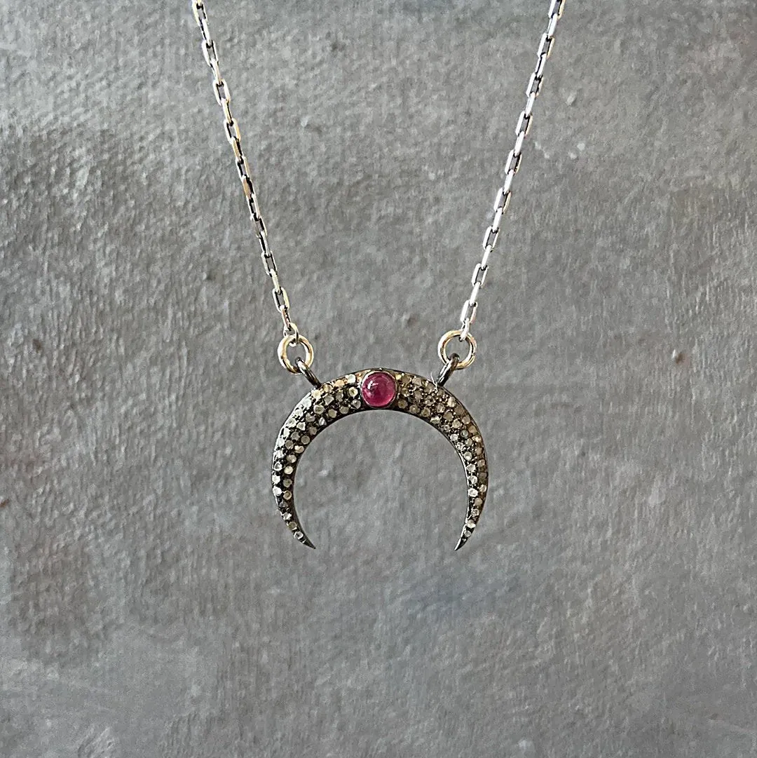 Pave Set Moonstone with Ruby Necklace