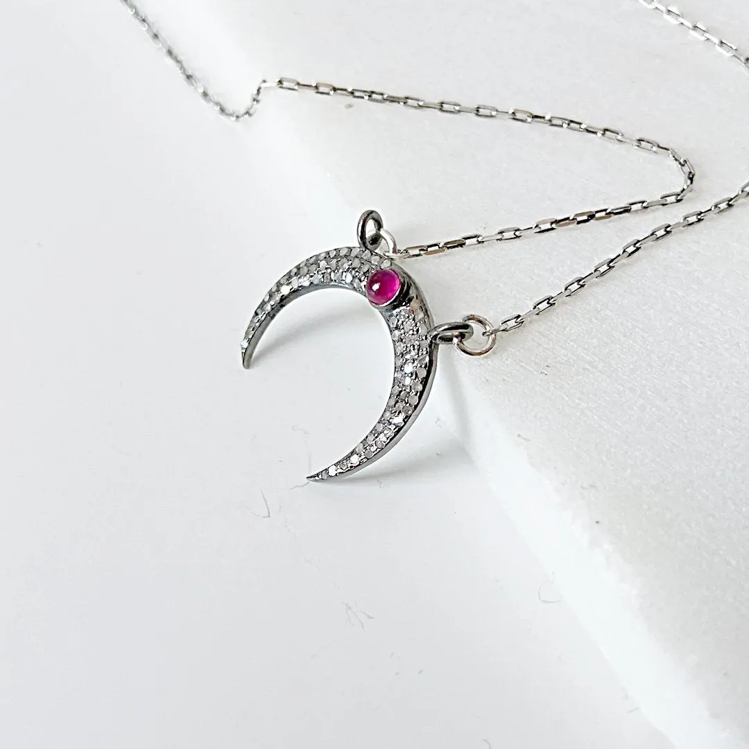 Pave Set Moonstone with Ruby Necklace