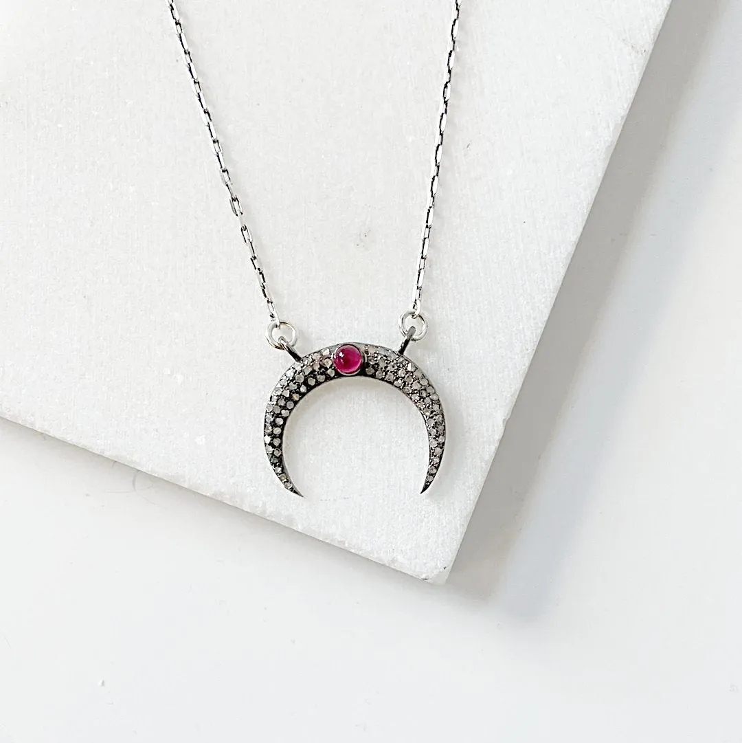 Pave Set Moonstone with Ruby Necklace