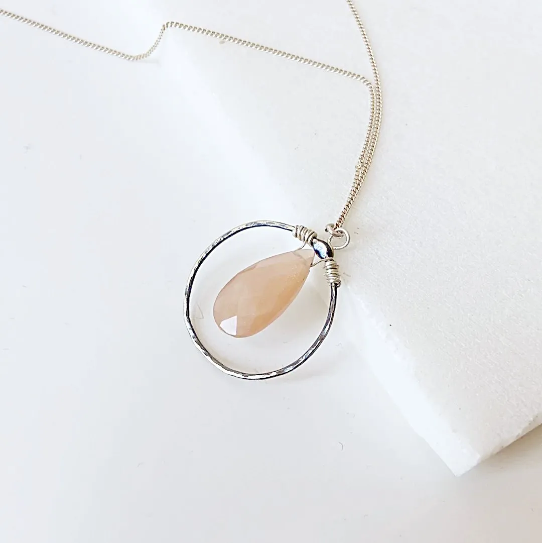 Peach Moonstone Drop Necklace