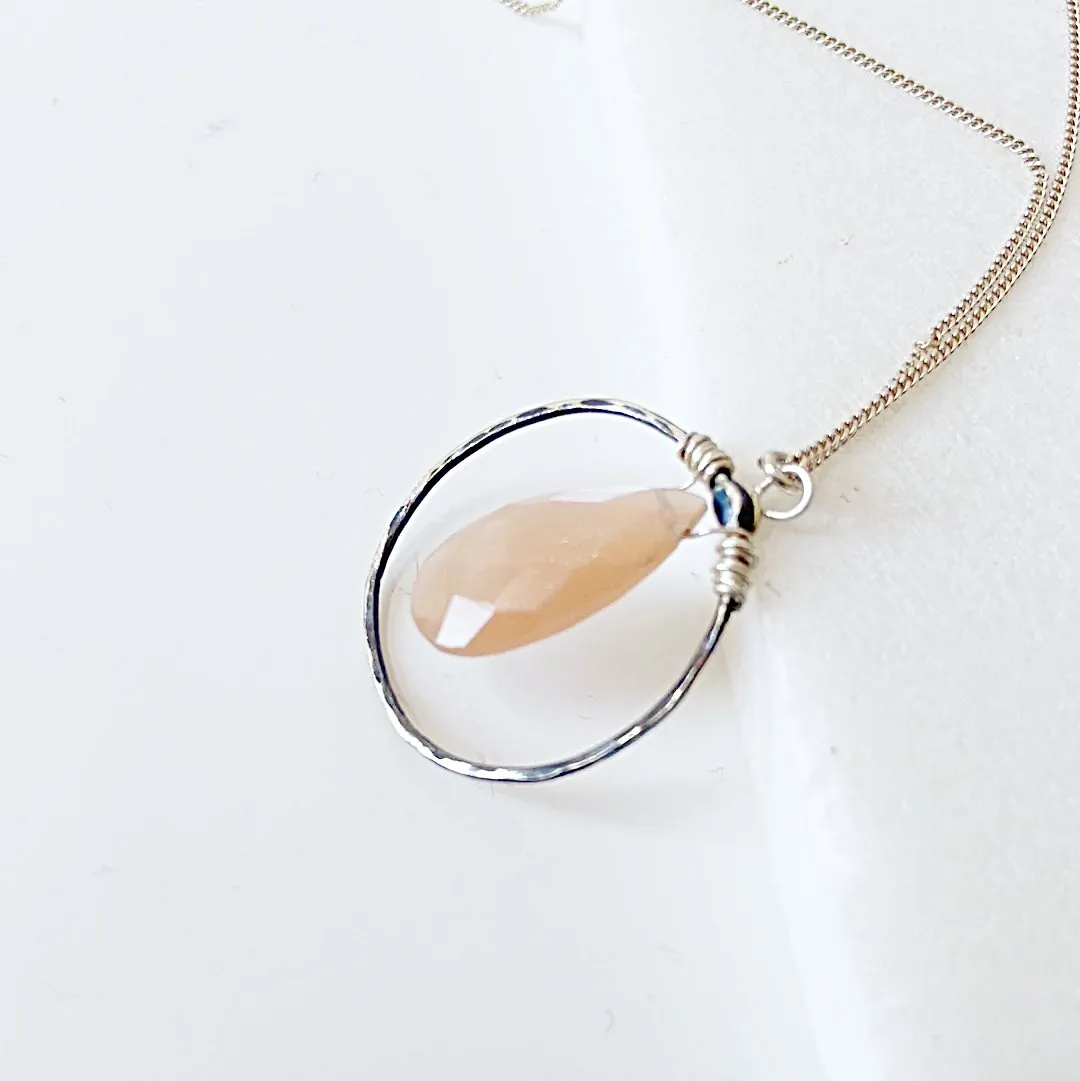 Peach Moonstone Drop Necklace