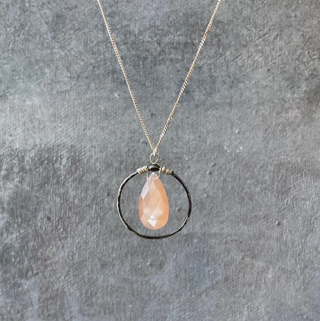 Peach Moonstone Drop Necklace