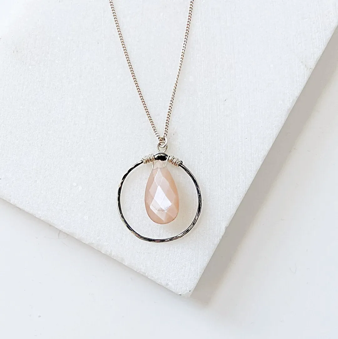 Peach Moonstone Drop Necklace