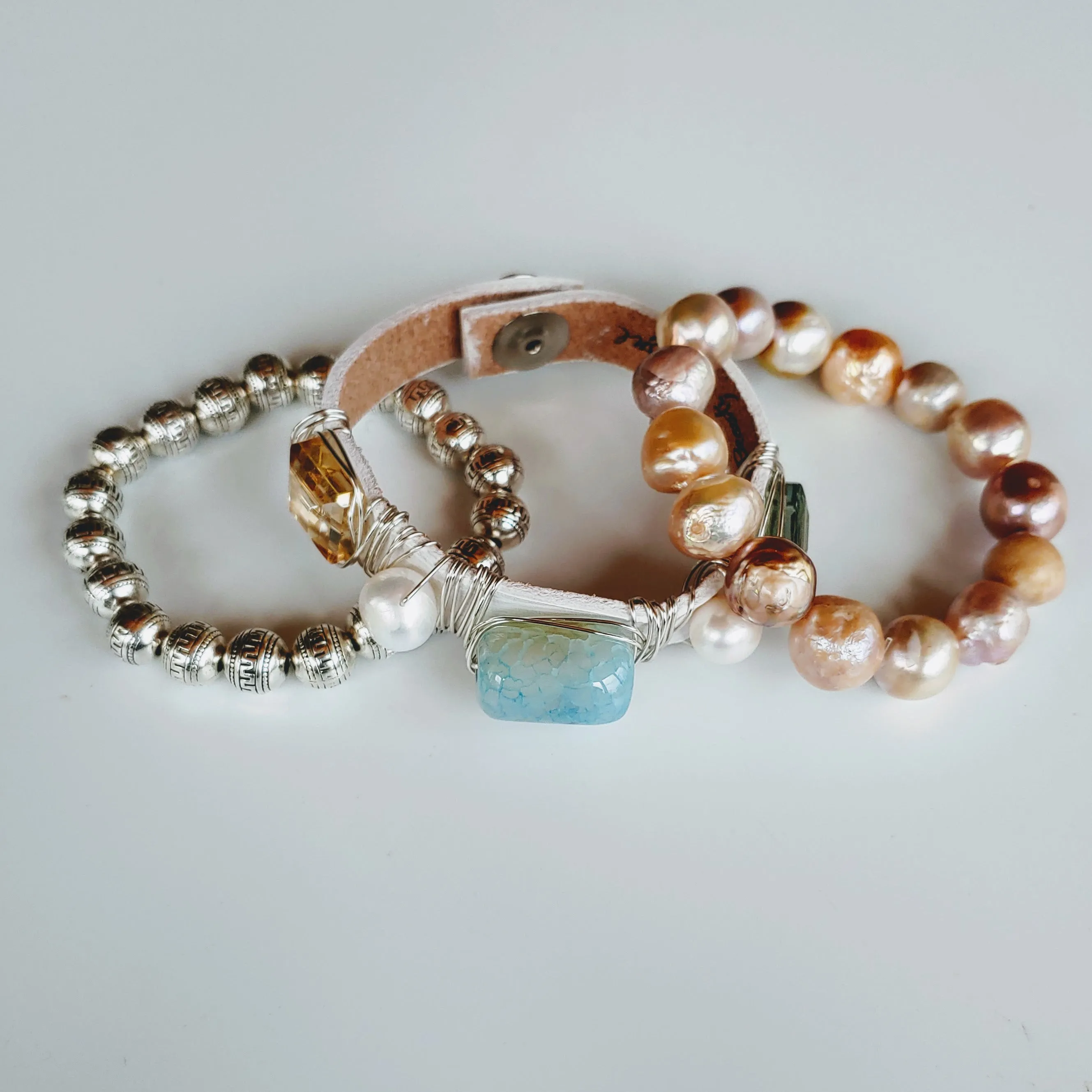 Pink, Aqua, Silver Bracelet Stack Set