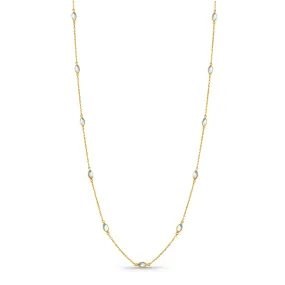 Rainbow Moonstone Marquise Necklace In 18K Yellow Gold