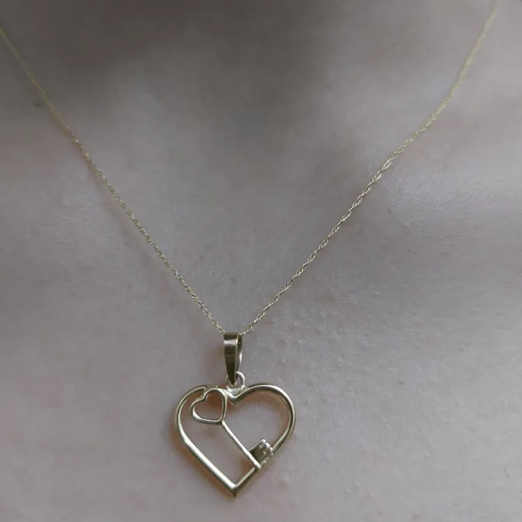 Real Gold Key Heart Necklace 1375 CWP 1849