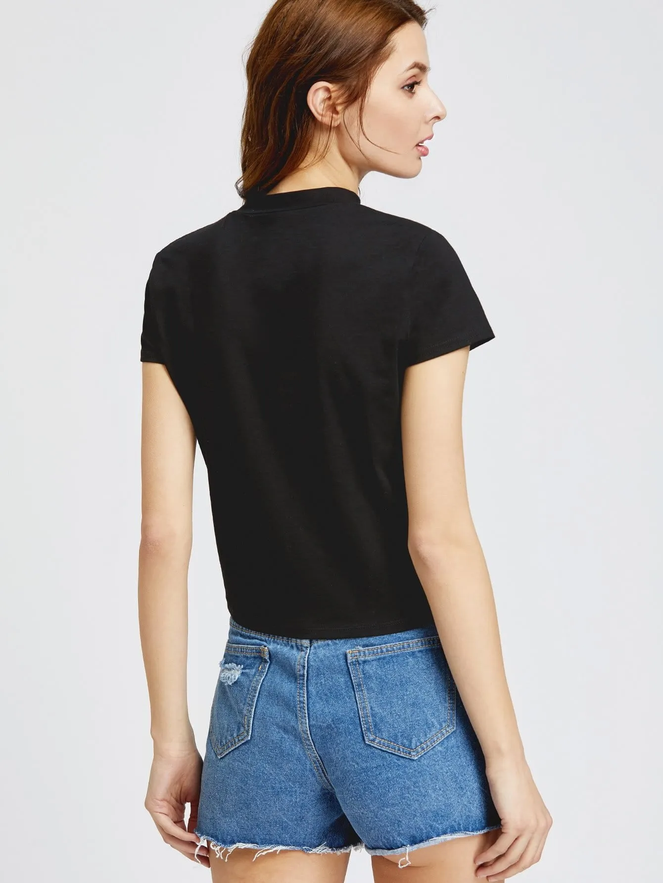 Rose detail choker crop tie top