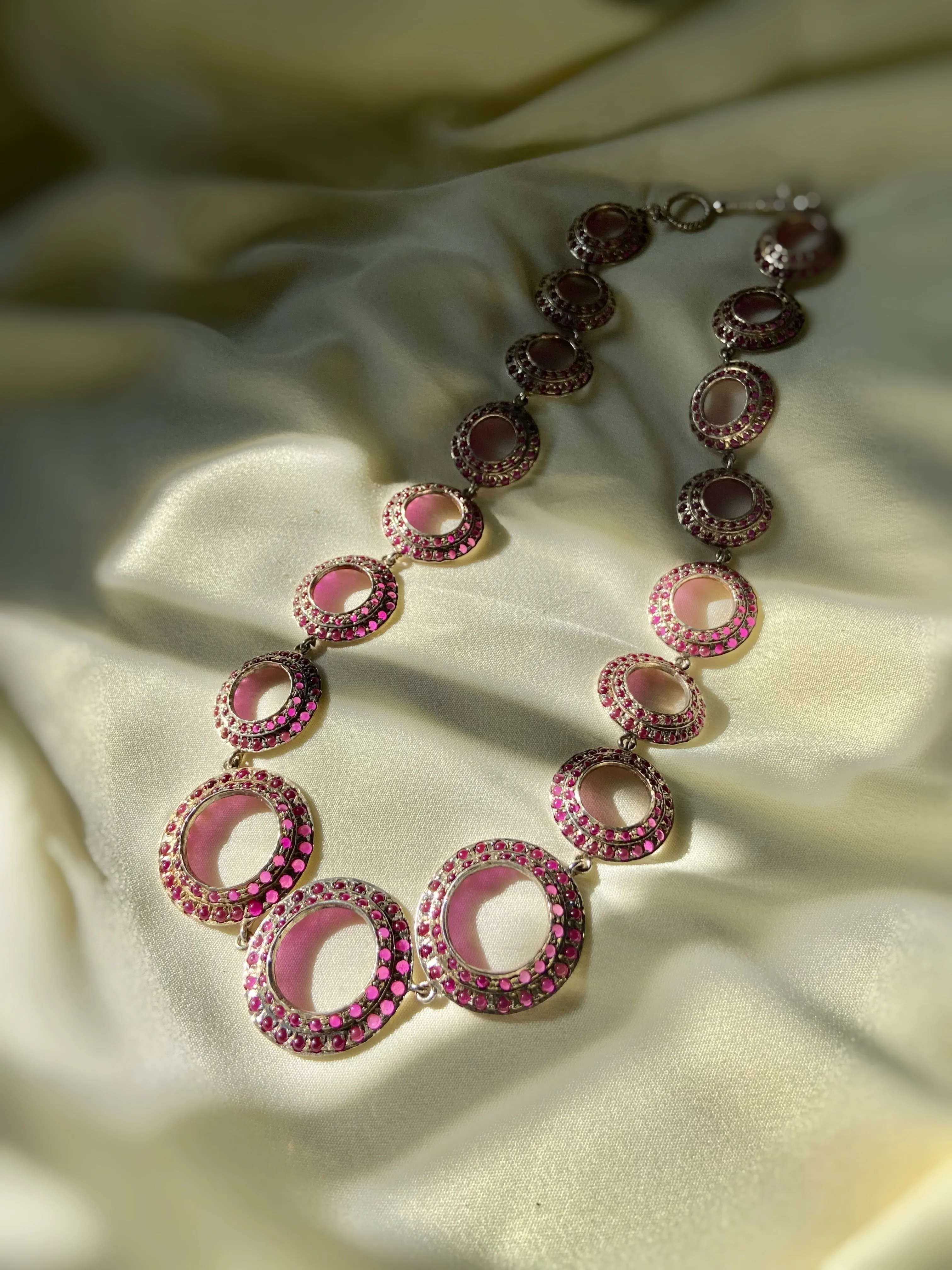 Ruby Circle Grandeur Necklace- Silver