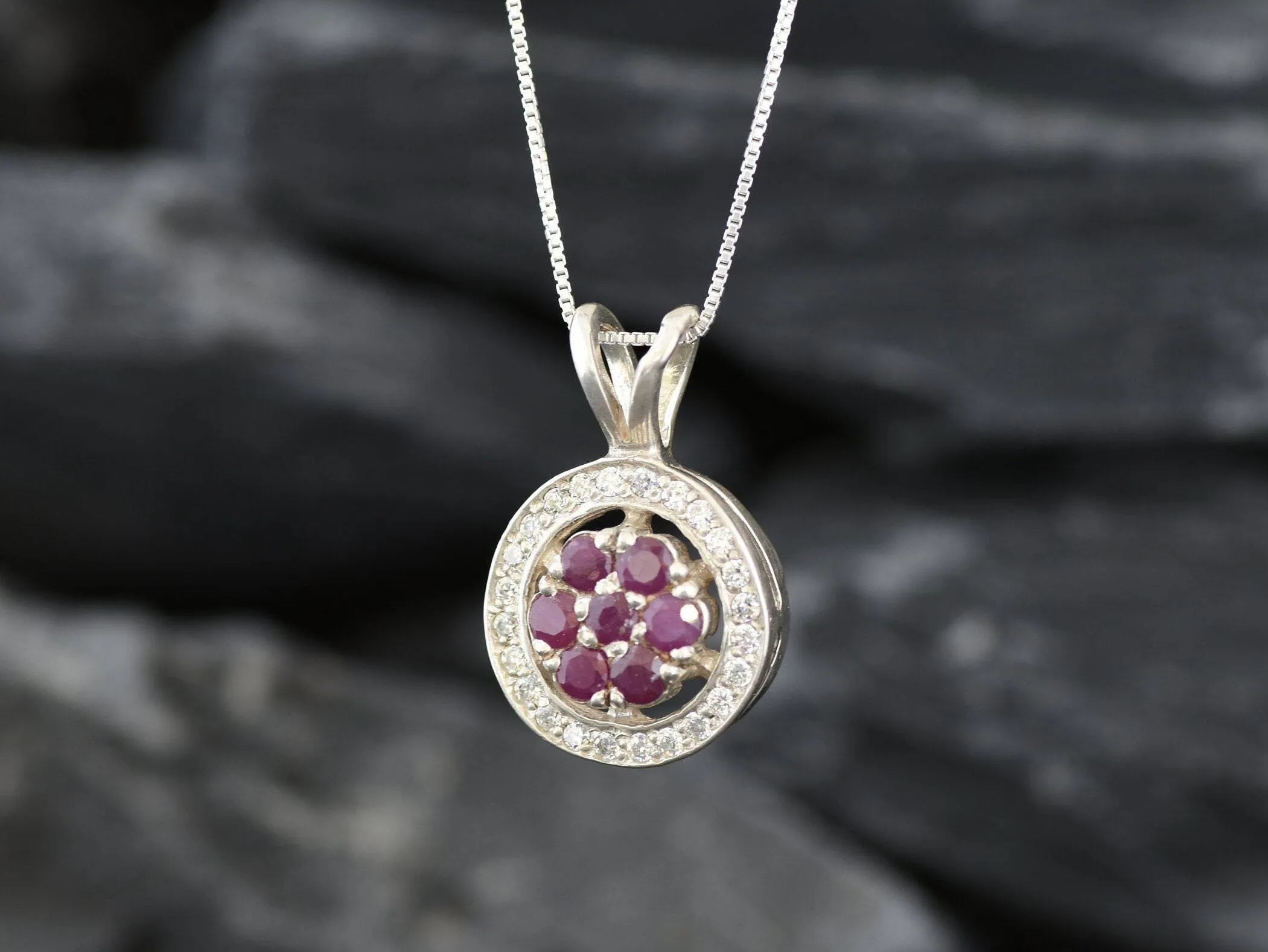 Ruby Flower Pendant - Red Daisy Necklace - Dainty Flower Necklace