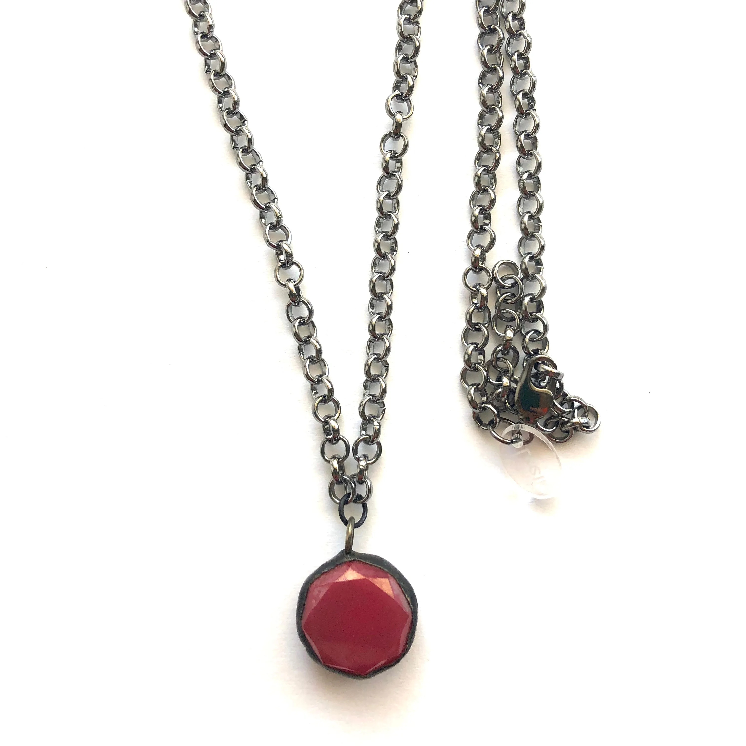 Ruby Luster & Gun Metal Layering Necklace - Medium *