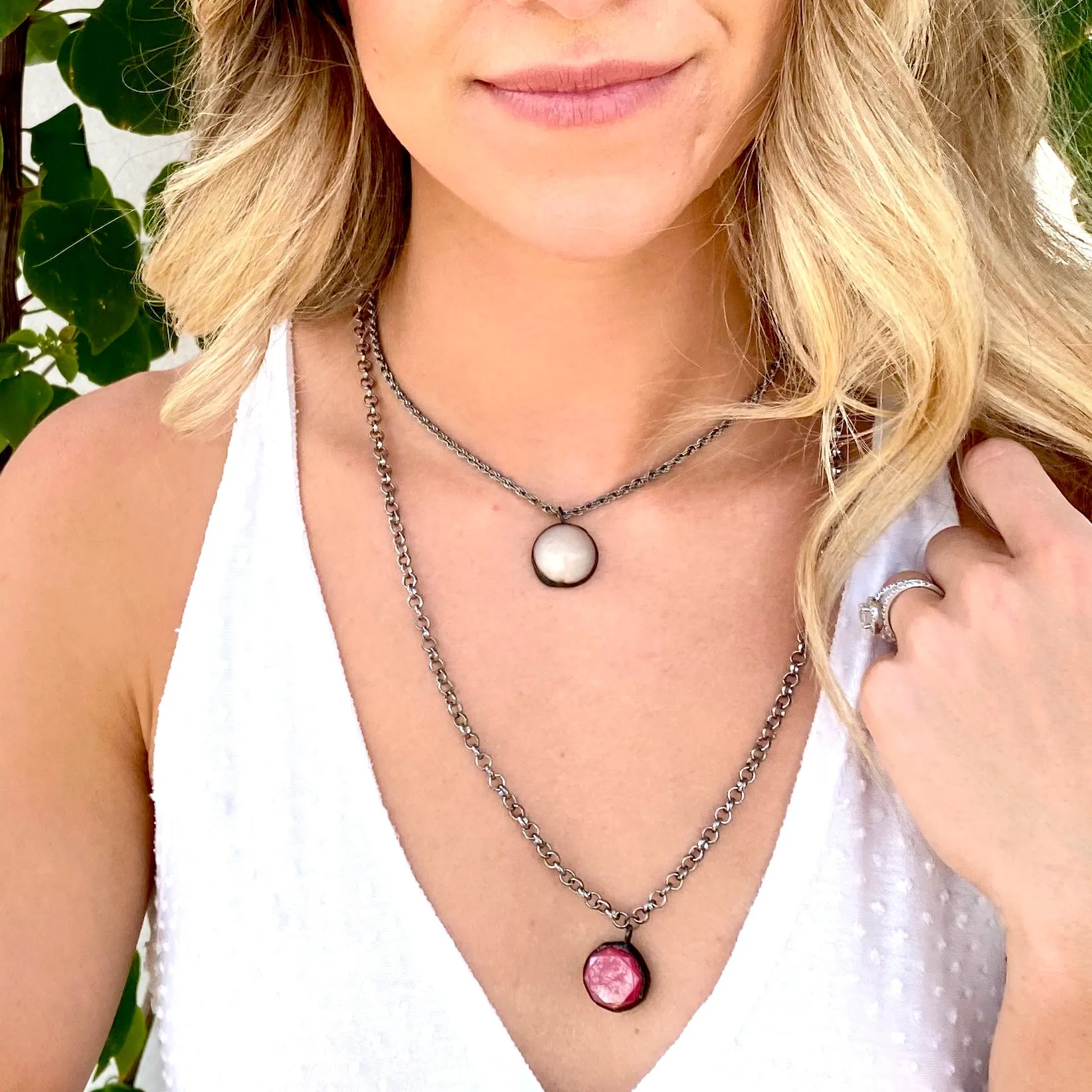Ruby Luster & Gun Metal Layering Necklace - Medium *