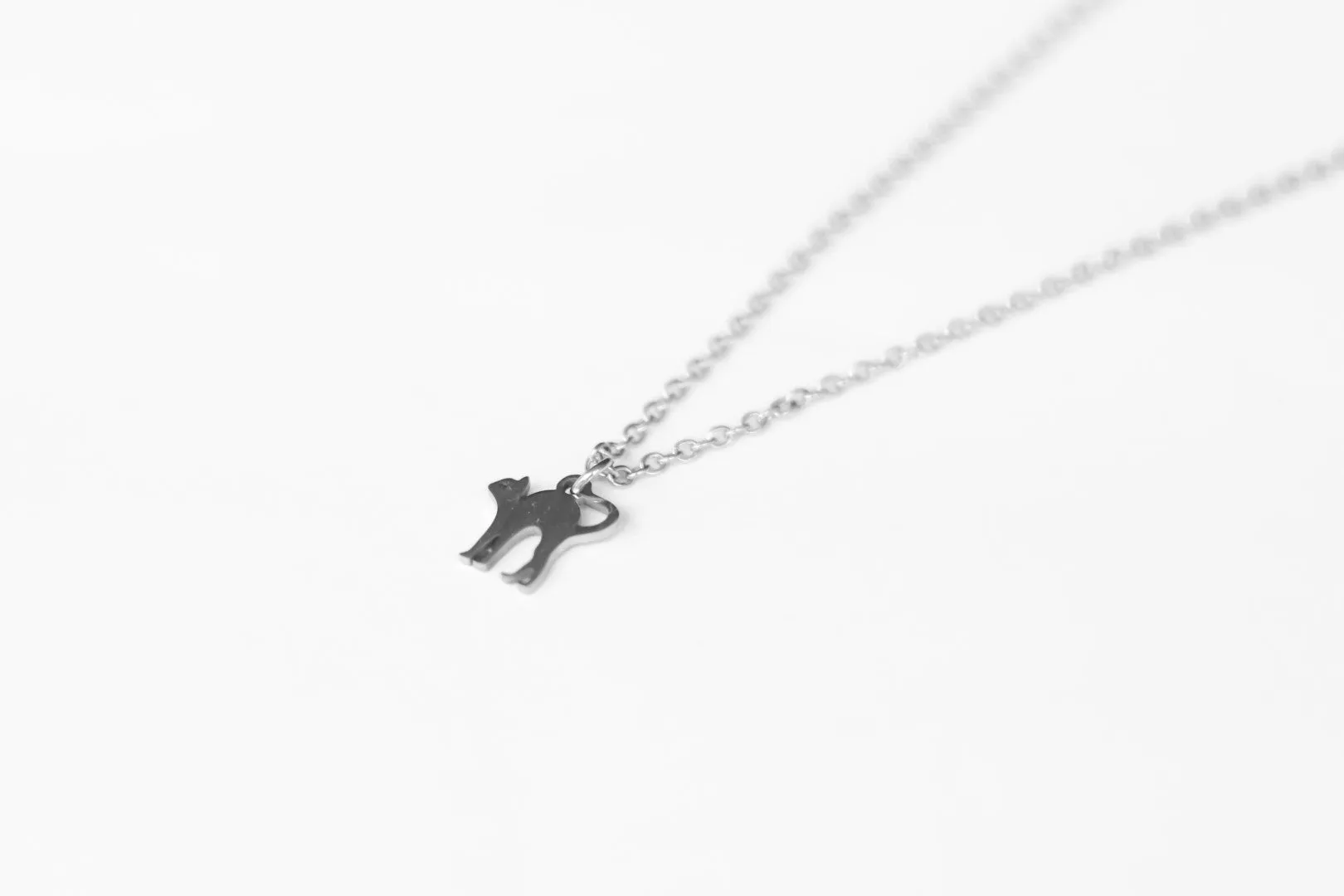 Silver cat necklace for men, stainless steel chain, animal pet necklace, waterproof jewelry