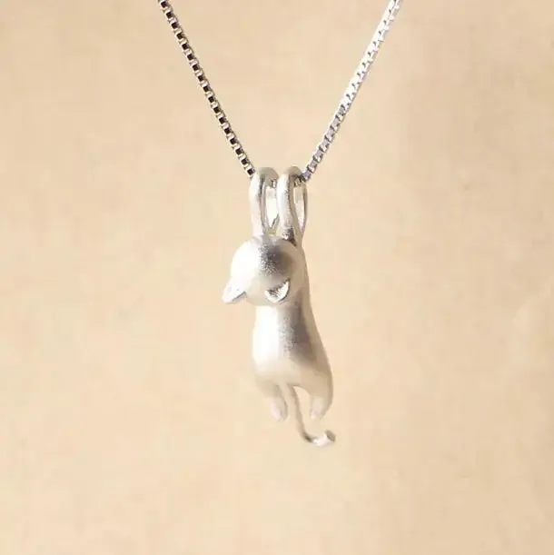 Silver Cat Pendant Necklace Jewelry